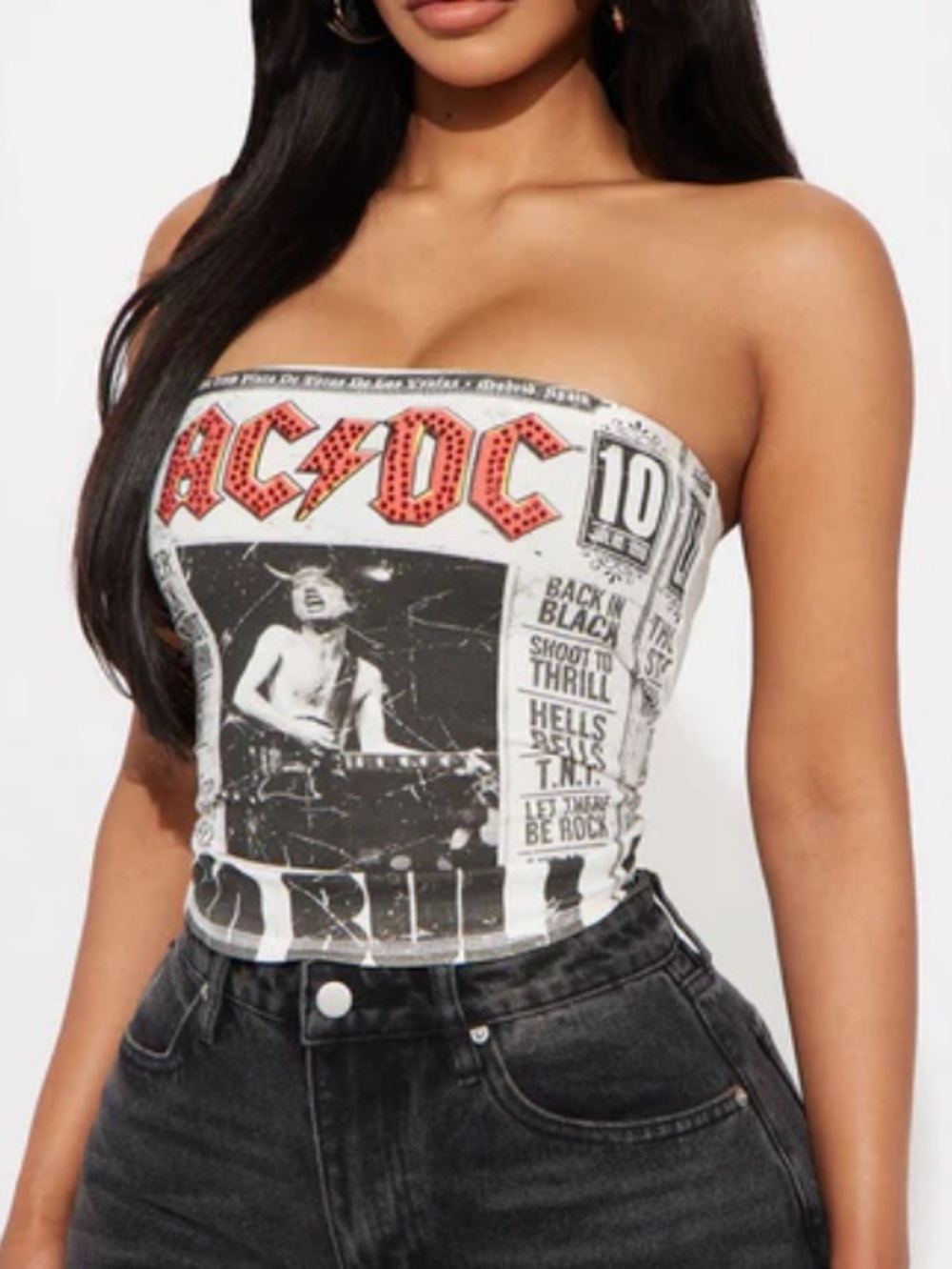 Fashion Nova White Rhinestone ACDC Tube Top Size XS - Picture 1 of 4